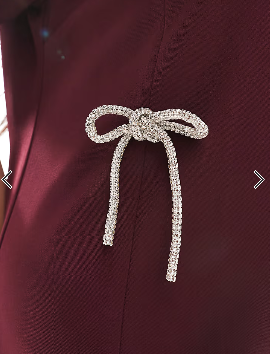Renee Studio Plus x Michelle Nayla exclusive embellished bow detail side split mini dress in burgundy