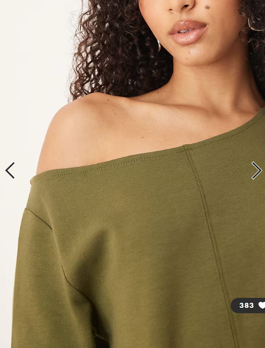ASOS DESIGN interlock front seam off the shoulder long sleeve t-shirt in khaki