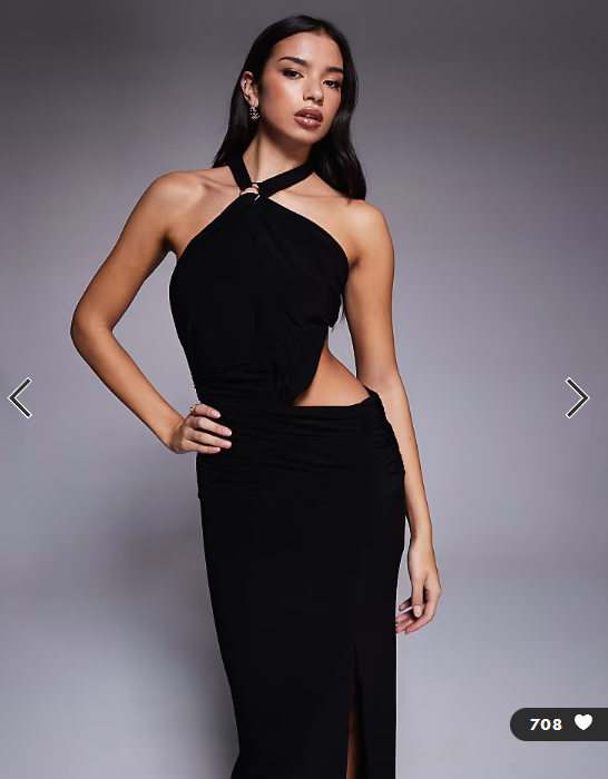 ASOS DESIGN halter maxi dress with ring detail in black