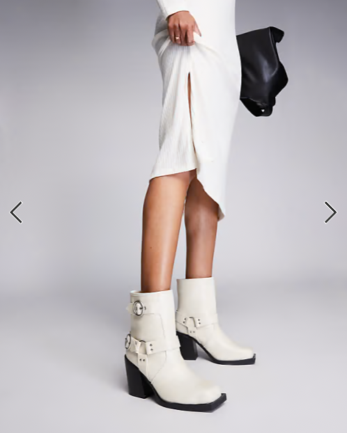 Public Desire Wide Fit Freak heeled ankle biker boot in cream