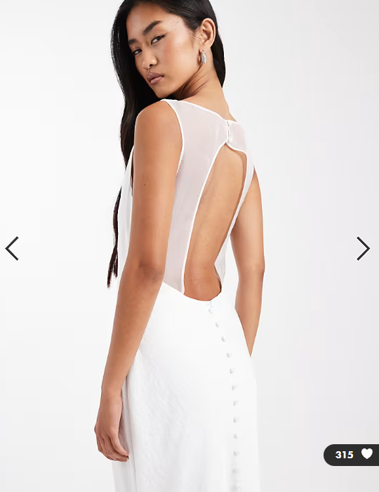 Six Stories Bridal satin maxi dress with mesh keyhole back and button detail in white