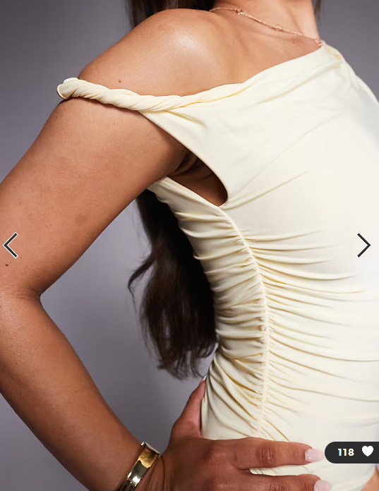 Kaiia exclusive double layered slinky twist off shoulder bodycon maxi dress in butter yellow