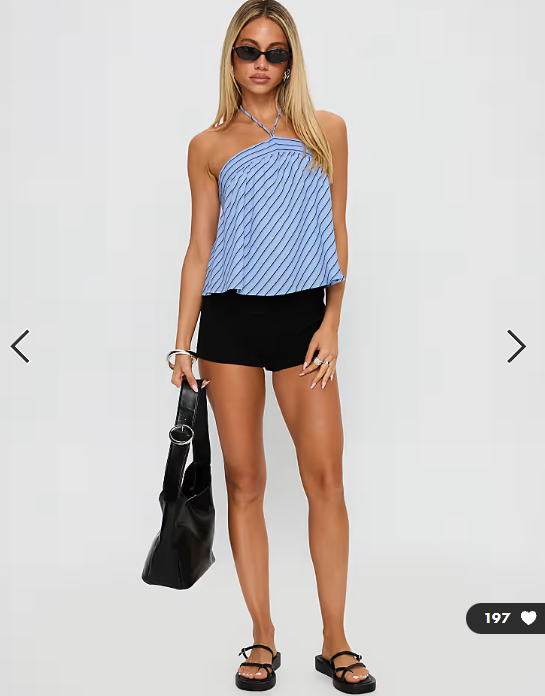 Princess Polly Moonlit halterneck tie smock top in blue diagonal stripe