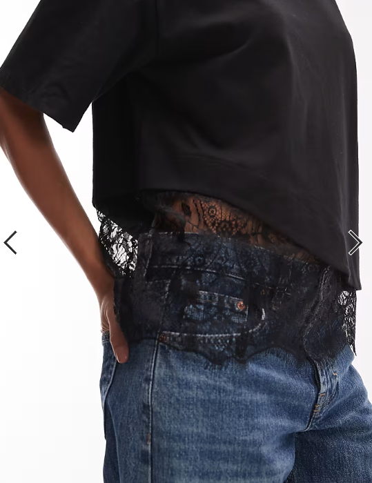 ASOS DESIGN short sleeve t-shirt with lace hem detail in black
