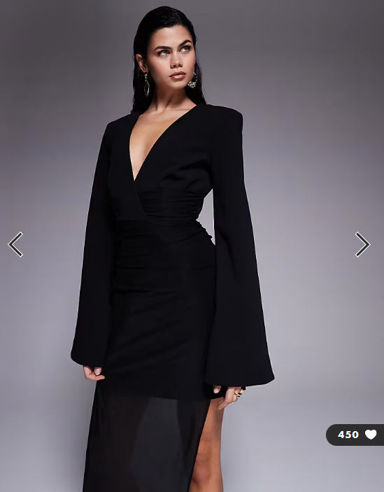ASOS DESIGN mock blazer mini dress with shoulder pads and mesh overlay in black