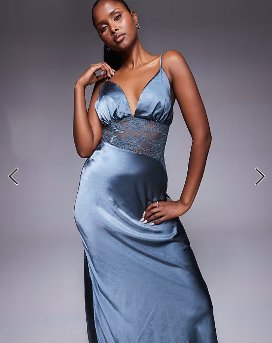 Princess Polly Faera satin cami strap lace insert maxi dress in blue