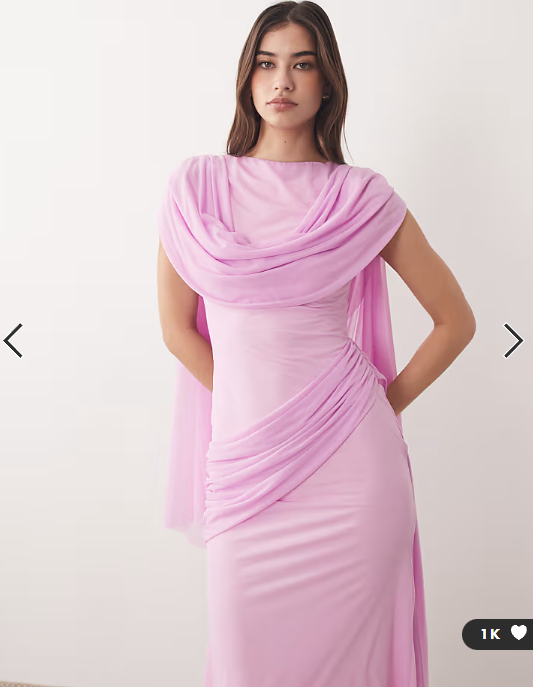 ASOS DESIGN stretch chiffon cape detail cowl maxi dress with sash detail in pale pink