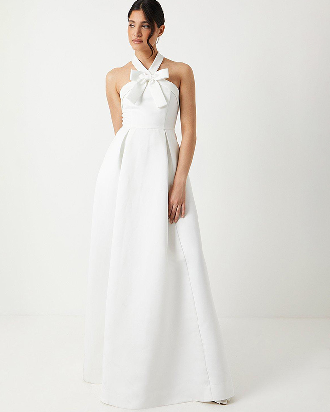 Bow Detail Structured Full Skirted Maxi Dress