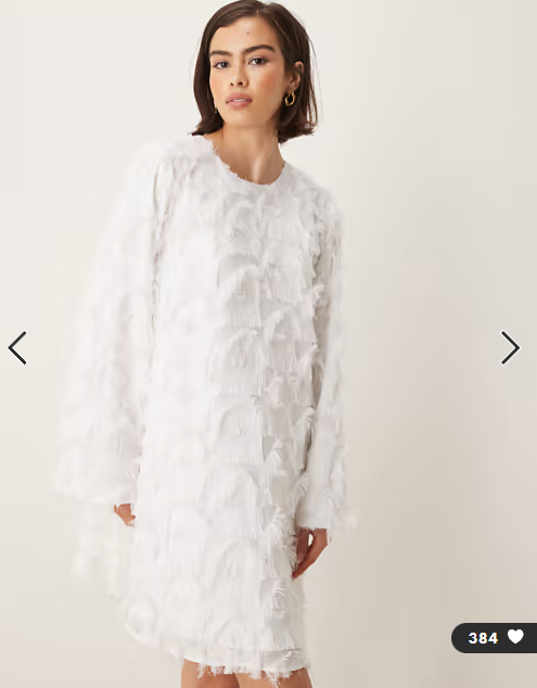 YAS textured long sleeve mini dress in white