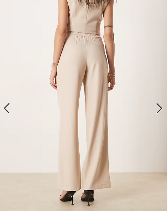 JDY Tall highwaist pleated wide leg trouser co-ord in stone