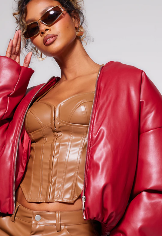 Stone Faux Leather Corset Detail Long Top