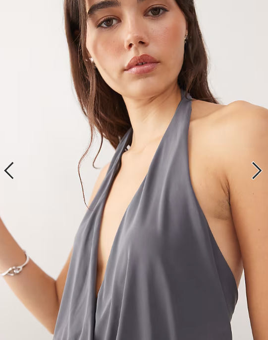 COLLUSION wrap halter neck top in charcoal grey