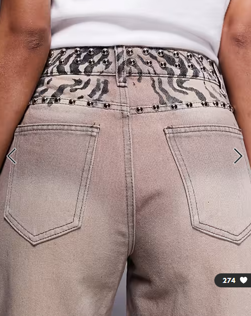 Liquor N Poker baggy fit rip repair jeans co-ord in brown zebra