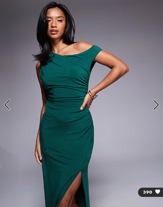 TFNC Petite one shoulder midaxi dress with thigh split in emerald