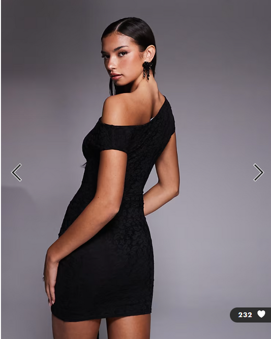 Kaiia exclusive lace off shoulder drape waist detail mini dress in black