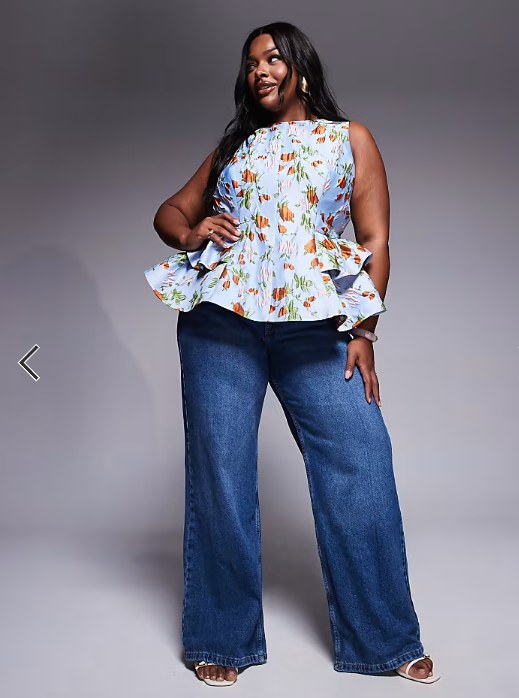 ASOS LUXE Curve jacquard peplum top with bow back in capri floral