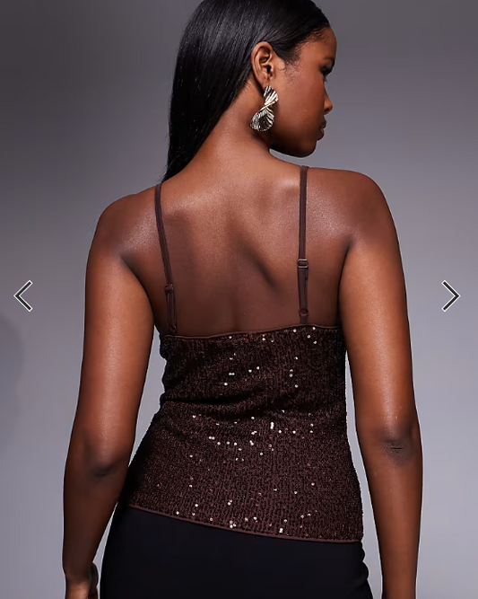 ASOS DESIGN allover sequin cami top in chocolate