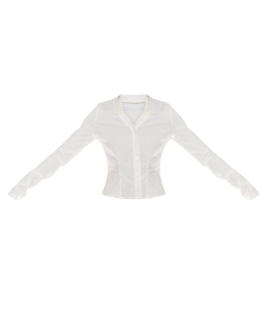 White Woven Long Sleeve Cargo Shirt