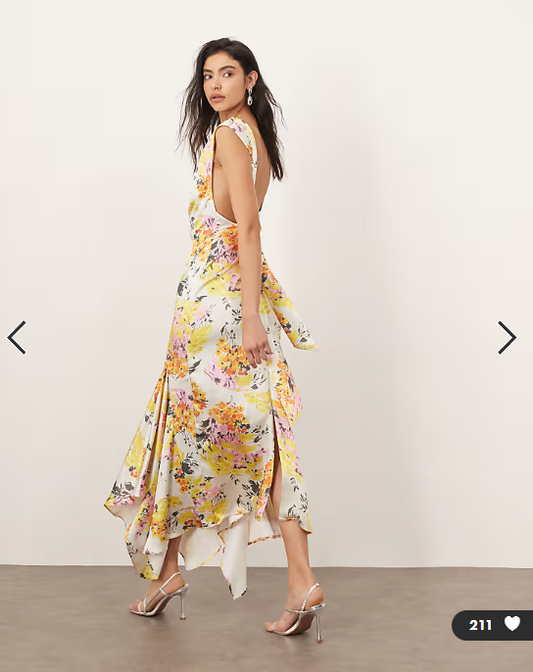 ARRANGE square cut slip midi dress with back trim detail in distorted floral print