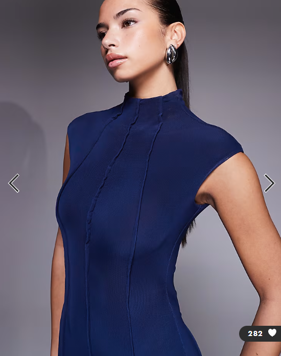 ASOS DESIGN mesh high neck maxi dress with exposed contour seam detail in navy