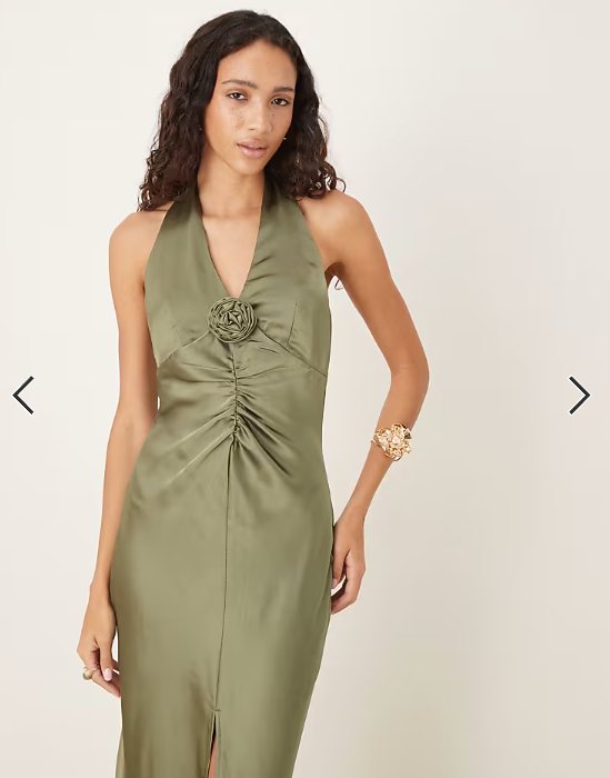 Gina Tricot - satin halterneck maxi dress in khaki
