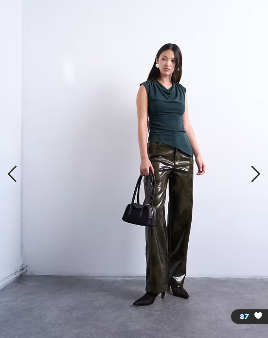 Topshop cupro cowl draped top in dark green