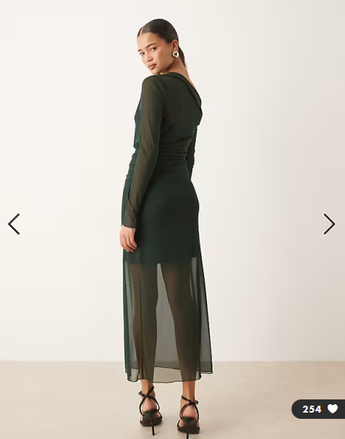 Mango asymmetric long sleeve maxi dress in forest green