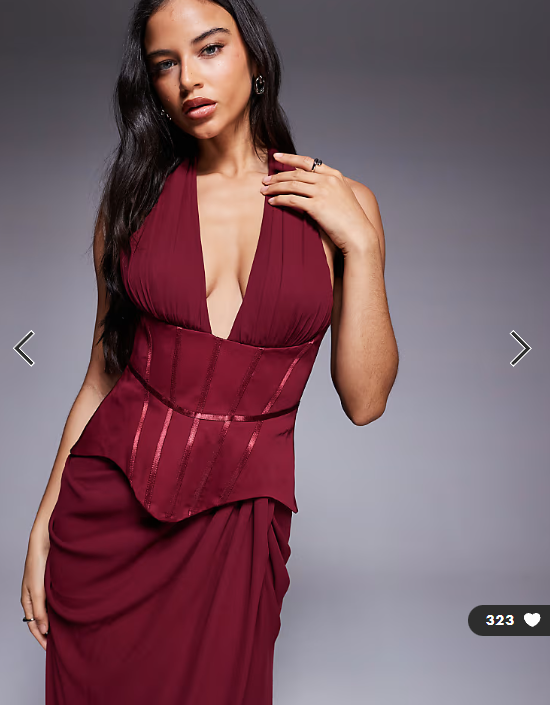 ASOS DESIGN structured halter corset detail maxi dress in red