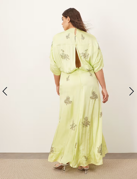 ARRANGE Curve floral embellished modern 30s tea dress in lime green