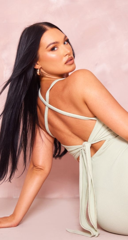 Sage Green Soft Rib Cut Out Tie Back Maxi Dress
