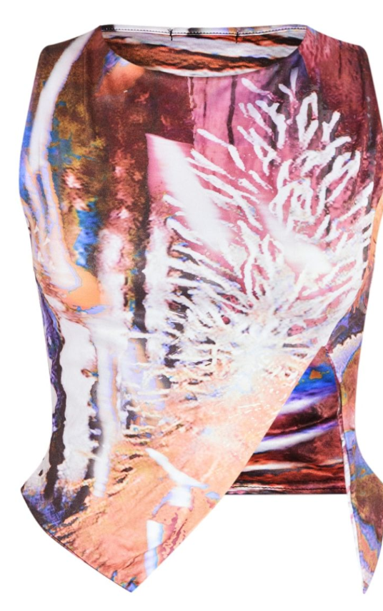 Multi Soft Touch Printed Pointed Hem Crop Top