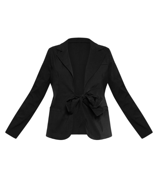 Plt - Black Tie Front Bow Textured Blazer