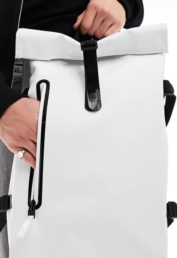 Rains - rolltop unisex waterproof contrast large rucksack in powder white