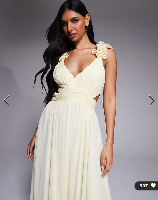 Forever New chiffon ruffle shoulder maxi dress in lemon
