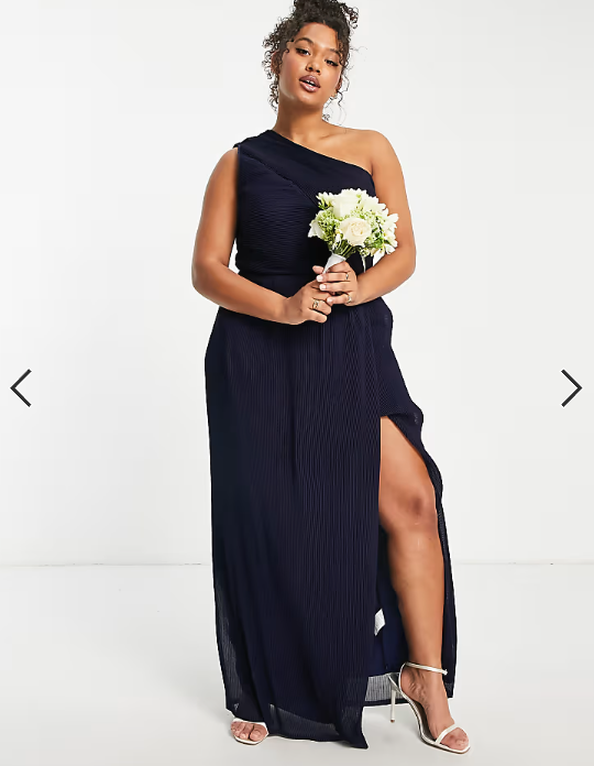 Yaura Plus Bridesmaid drape one shoulder maxi dress in navy