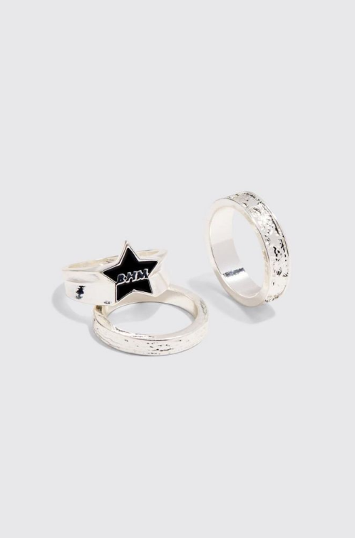 3 Pack BHM Star Rings In Silver - silver