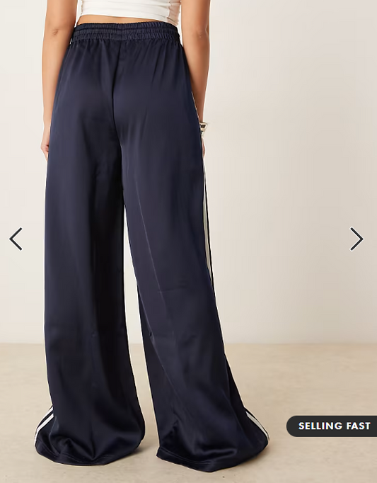 adidas Originals wide leg satin joggers in navy