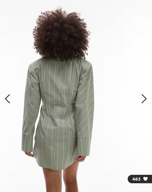 ASOS DESIGN cinched shoulder pad shirt mini dress in sage and white stripe