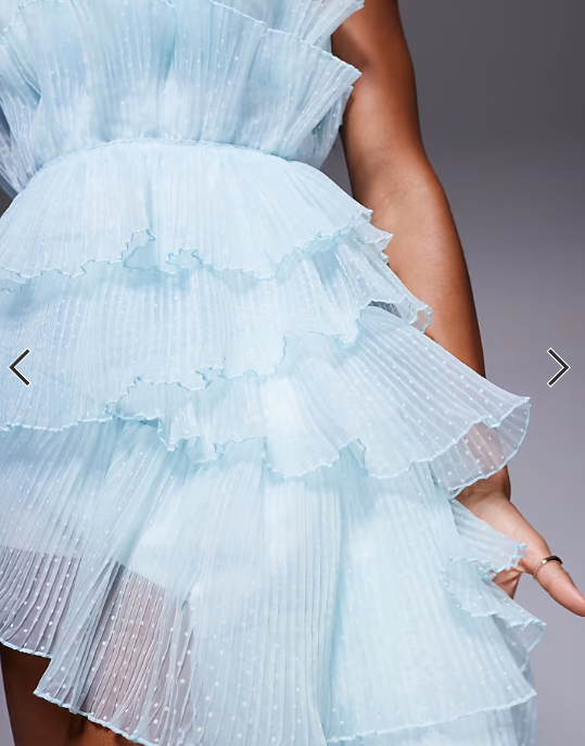 ASOS LUXE pleated organza draped top in blue and cream polka dot