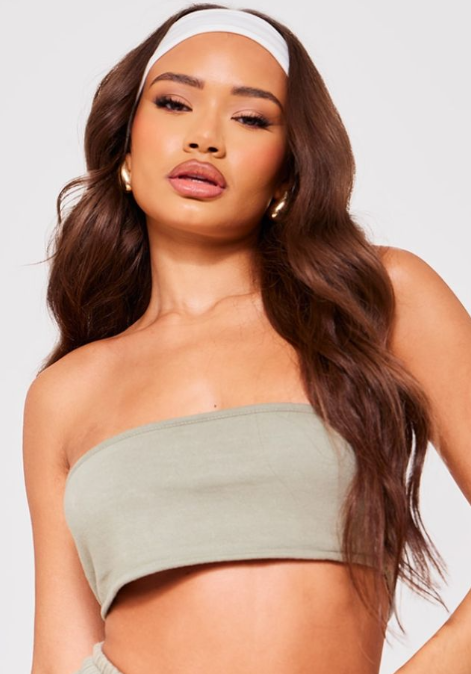 Petite Sage Green Acid Wash Bandeau Top