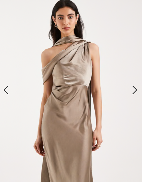 Six Stories Bridesmaid satin scarf detail one shoulder maxi dress in mocha