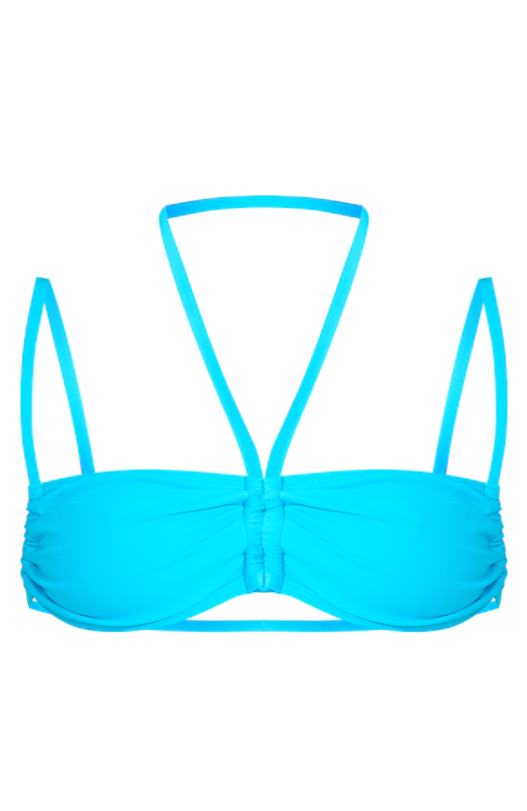 Aqua Blue Ruched Halter Neck Bikini Top