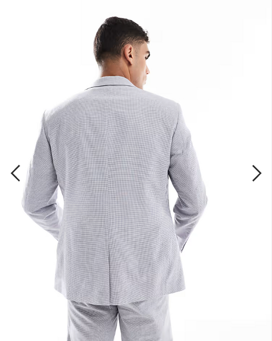 ASOS DESIGN linen mix slim suit jacket in grey puppytooth