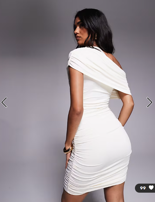 Aria Cove slinky asymmetric shoulder ruched detail bodycon mini dress in cream