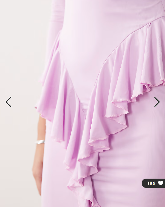 Ruched & Ready sculpting long sleeve ruffle drape detail maxi dress in lilac