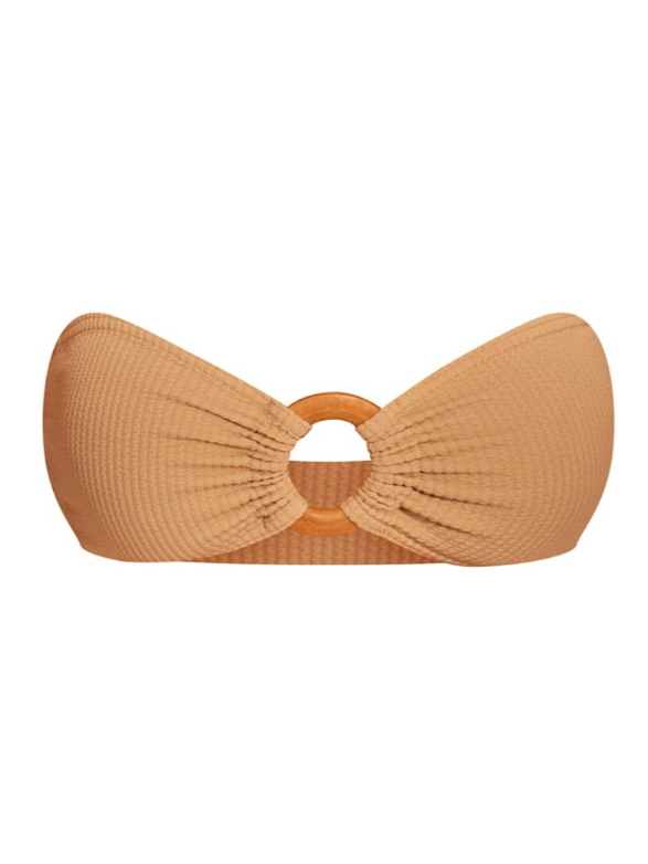 Stone Crinkle Bandeau O Ring Detail Bikini Top