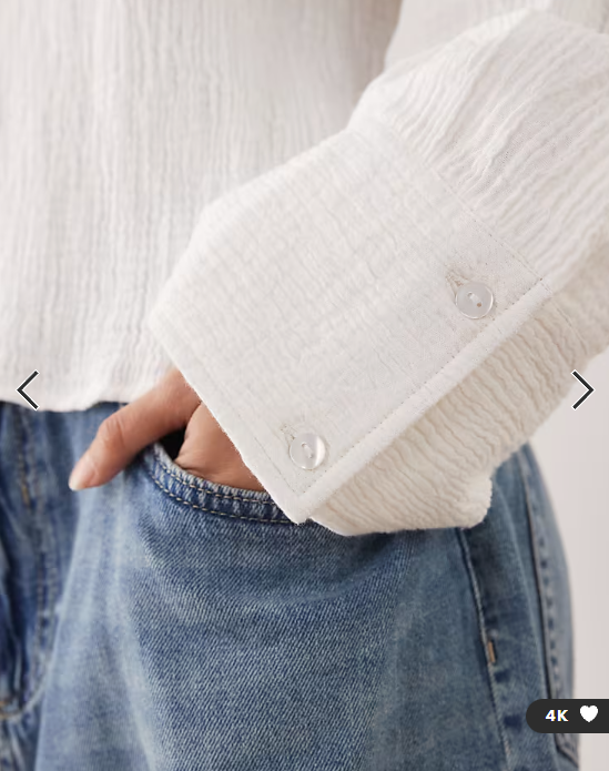 ASOS DESIGN cropped textured cotton shirt in ivory