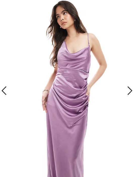Six Stories Bridesmaid asymmetric cowl front satin maxi dress in orchid
