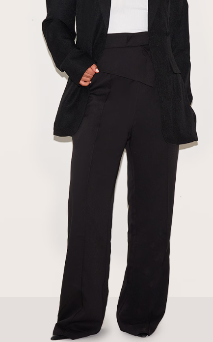 PLUS BLACK FOLD OVER WAISTBAND FLARE PANTS.