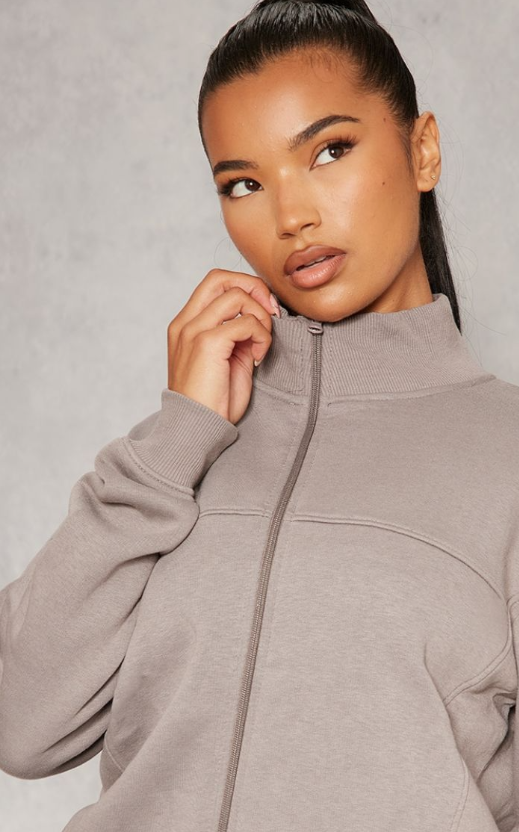 Charcoal Seam Detail Zip Through Track Top